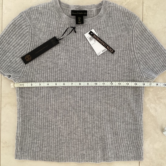 House of Harlow 1960 Heather Gray 100% Cashmere Sweater Top Short Sleeve Sz L - Picture 8 of 10